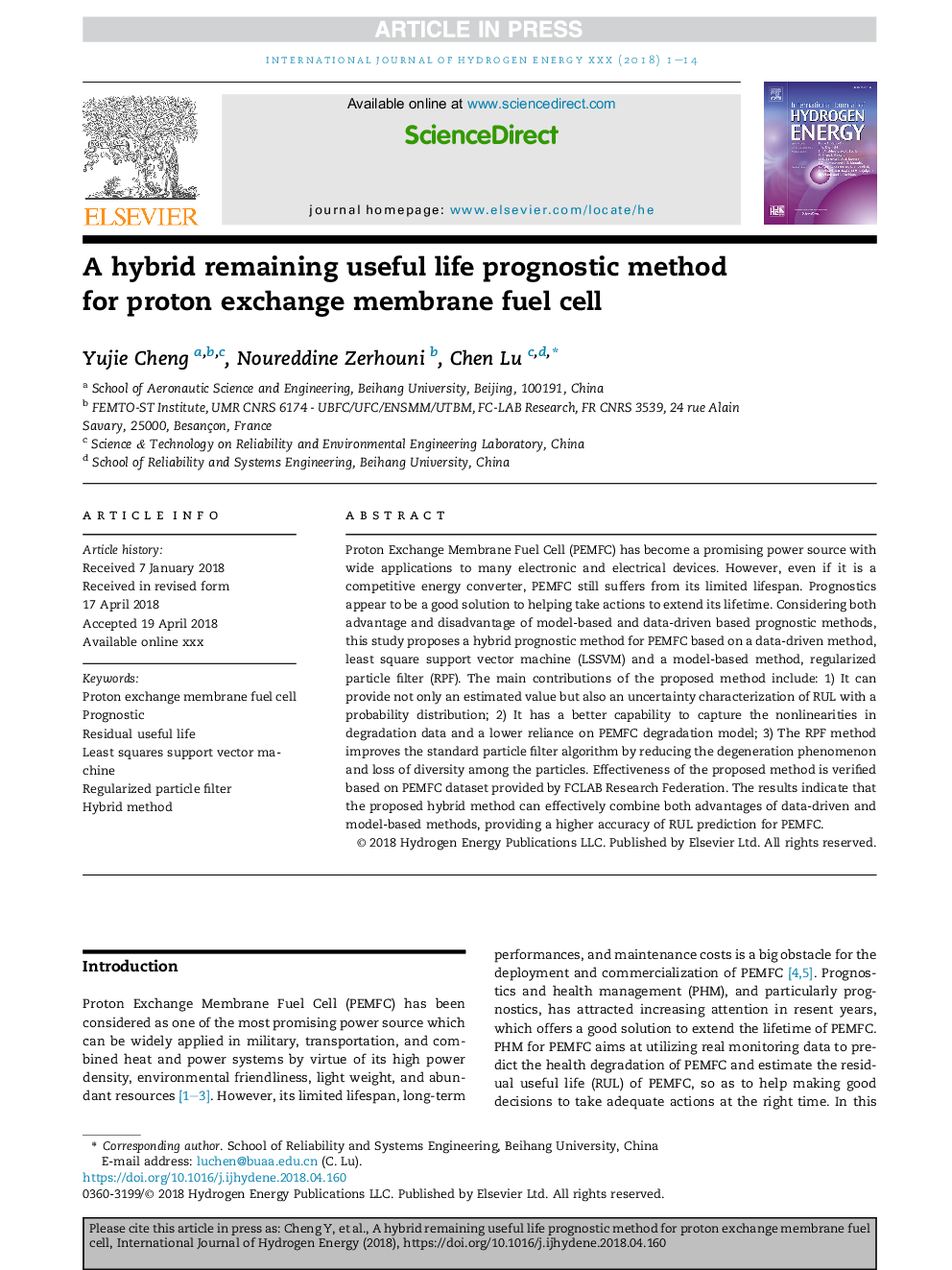 A hybrid remaining useful life prognostic method for proton exchange membrane fuel cell