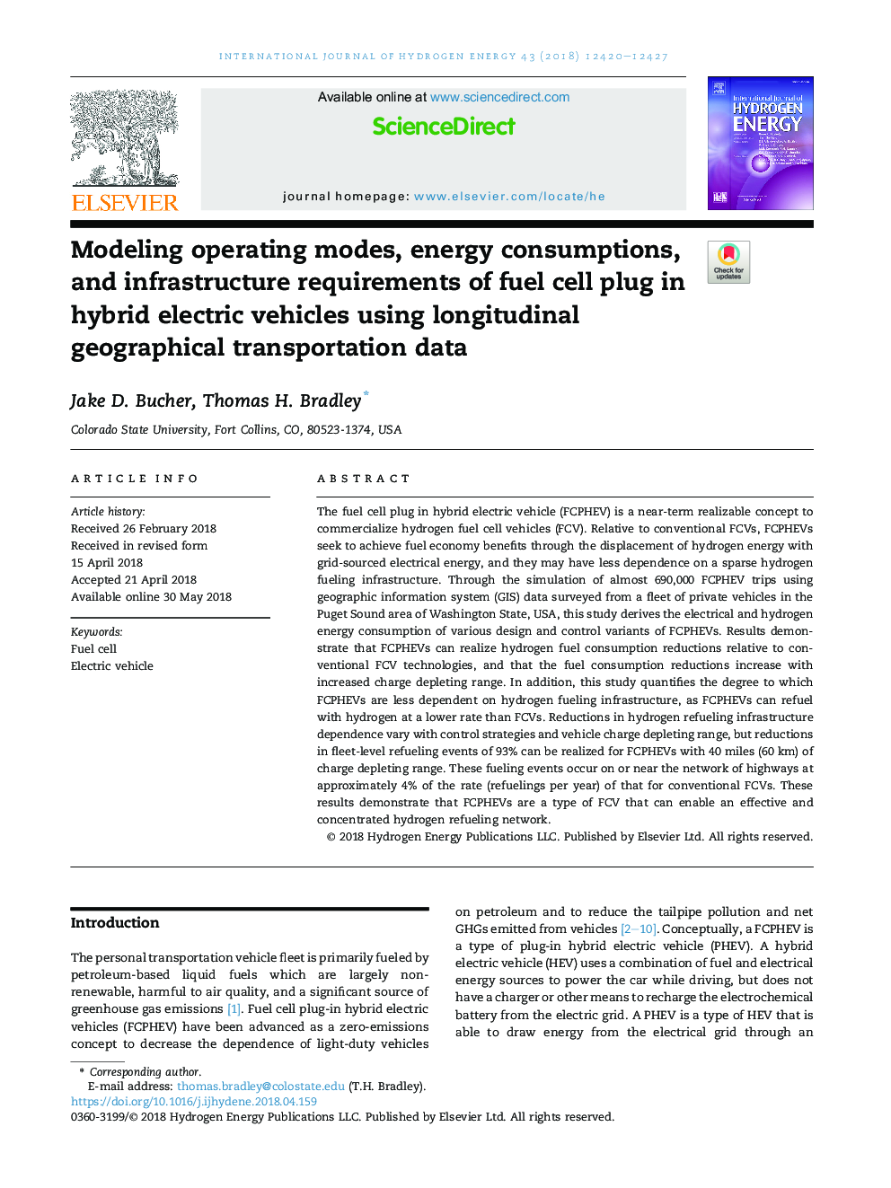 مدل سازی حالت های عملیاتی، مصرف انرژی و الزامات زیربنایی مربوط به پلاگین سلول سوخت در خودروهای الکتریکی هیبریدی با استفاده از داده های طول جغرافیایی حمل و نقل 