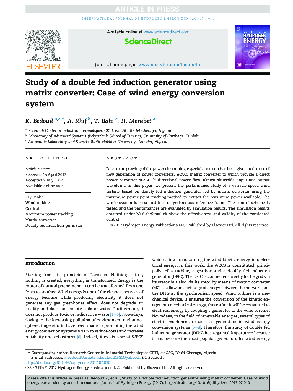 بررسی یک ژنراتور القایی با استفاده از ماتریس ماتریس: مورد استفاده از سیستم تبدیل انرژی باد 