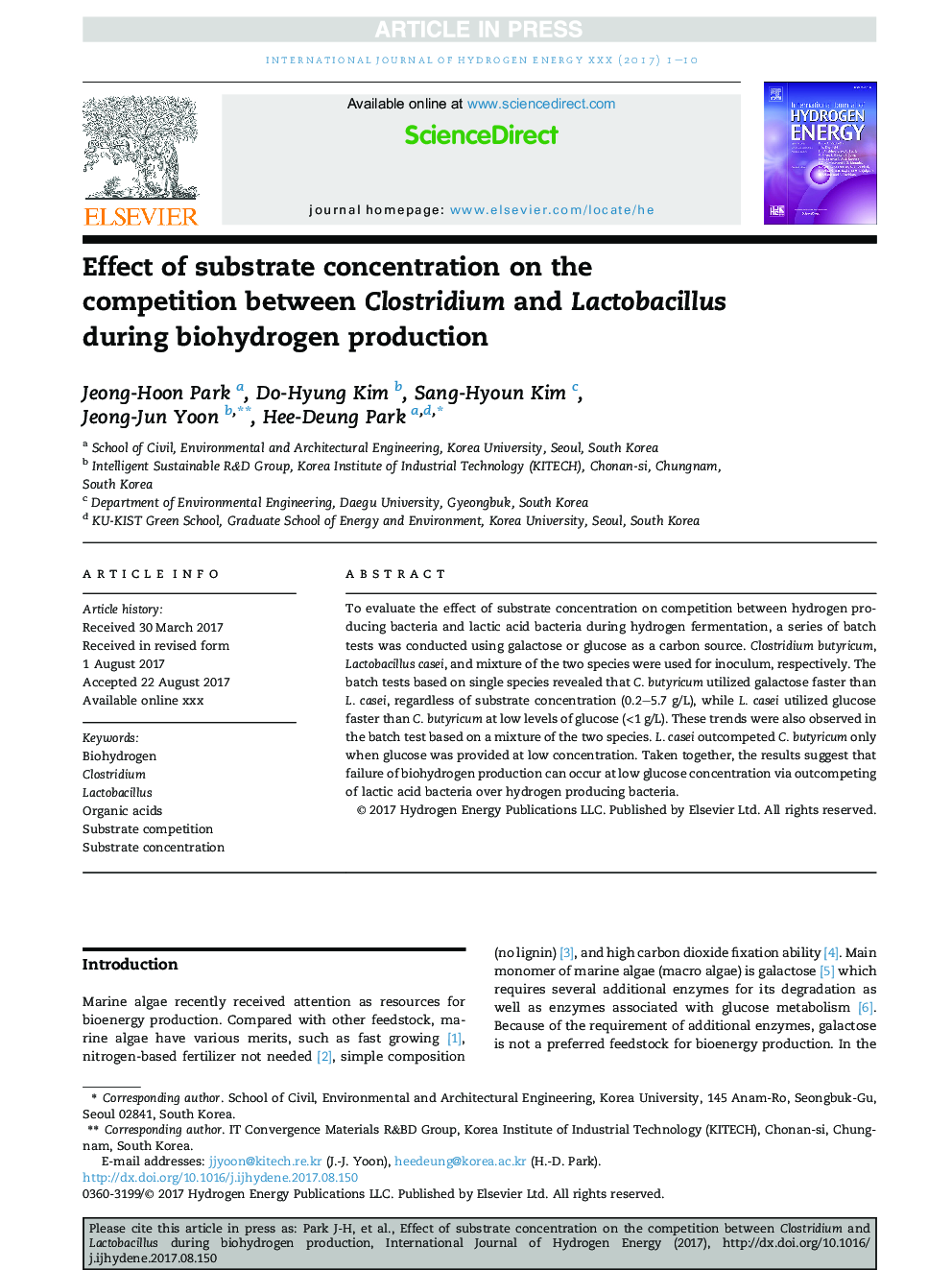 Effect of substrate concentration on the competition between Clostridium and Lactobacillus during biohydrogen production