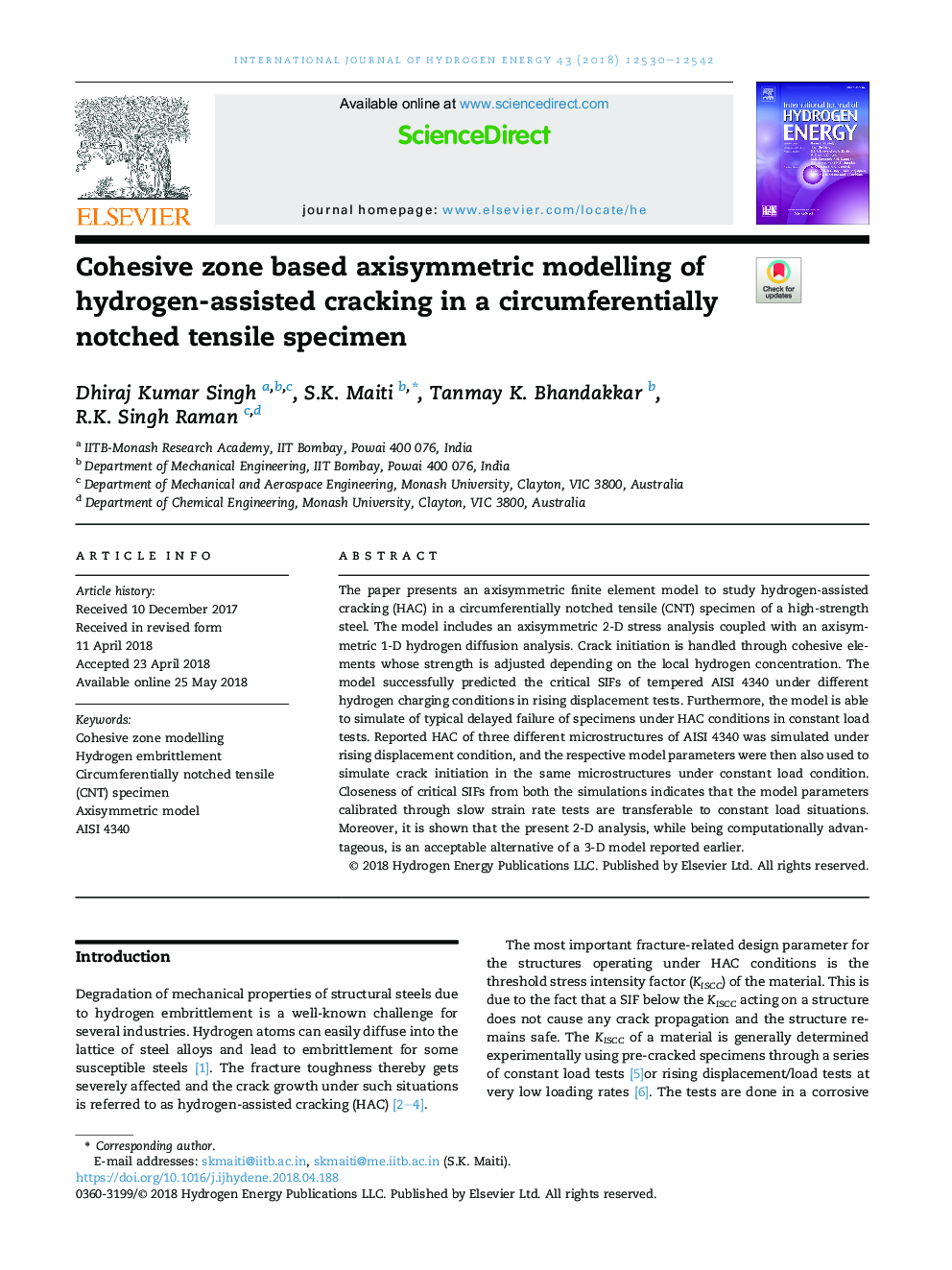 Cohesive zone based axisymmetric modelling of hydrogen-assisted cracking in a circumferentially notched tensile specimen
