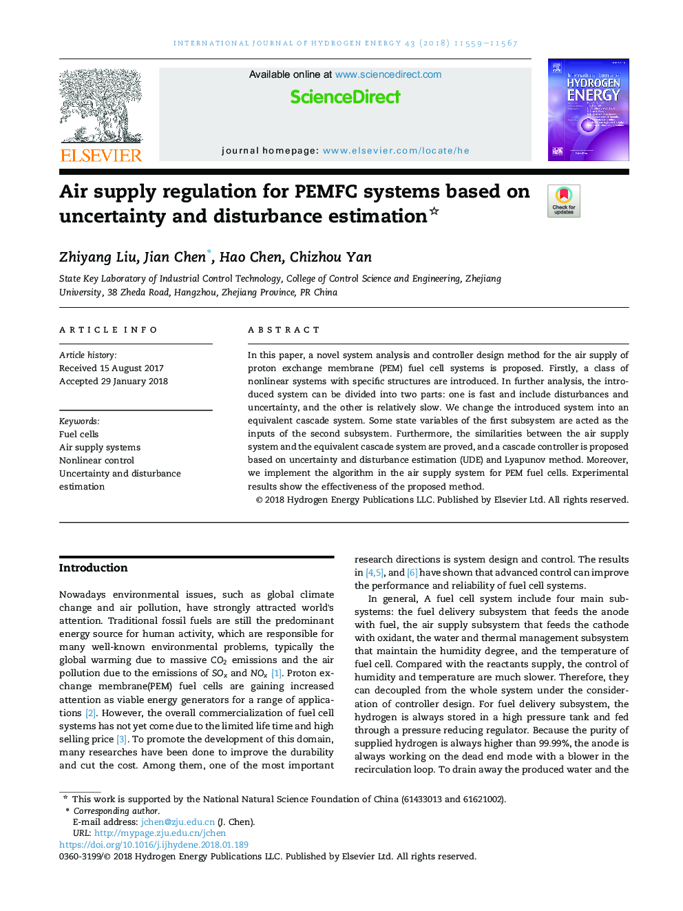 Air supply regulation for PEMFC systems based on uncertainty and disturbance estimation