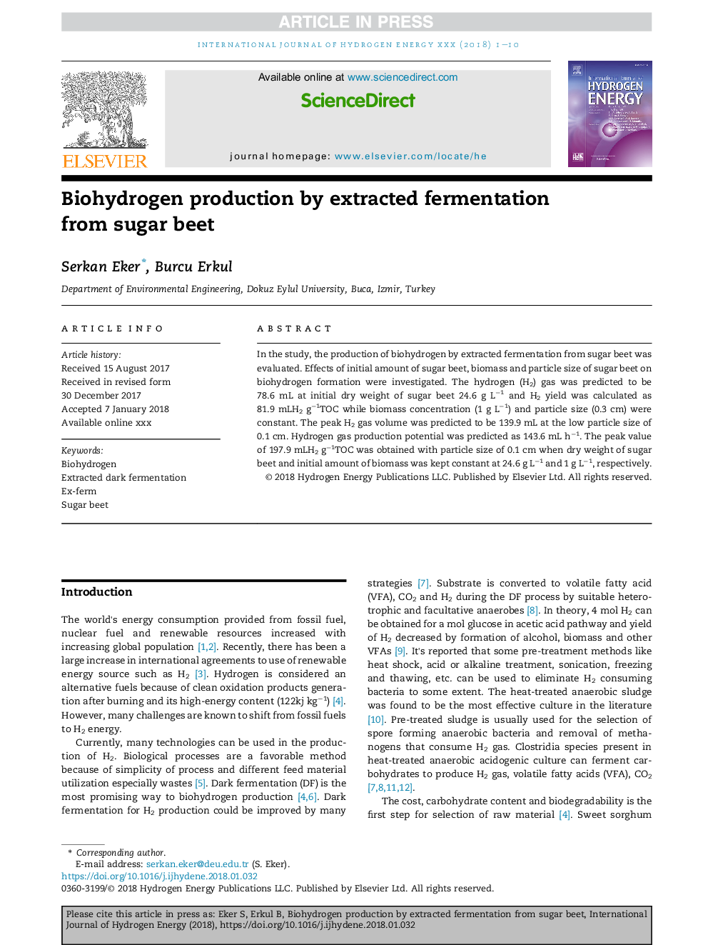 Biohydrogen production by extracted fermentation from sugar beet