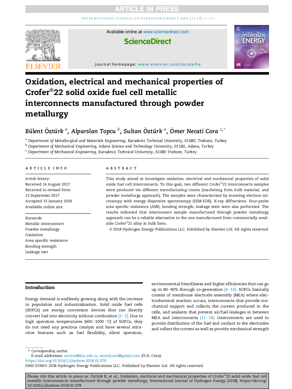 Oxidation, electrical and mechanical properties of Crofer®22 solid oxide fuel cell metallic interconnects manufactured through powder metallurgy