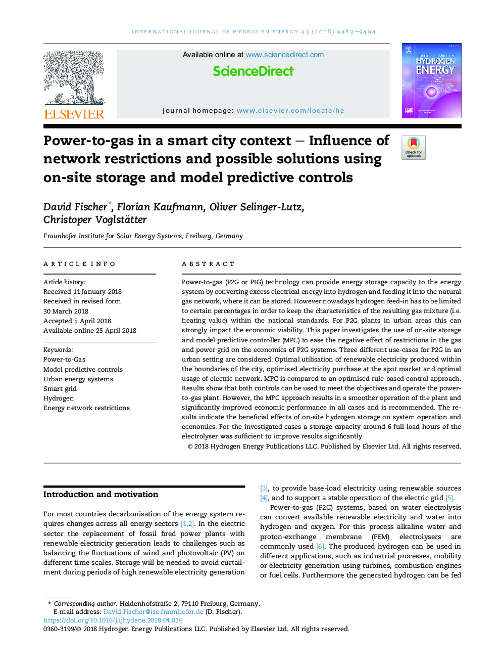 Power-to-gas in a smart city context - Influence of network restrictions and possible solutions using on-site storage and model predictive controls