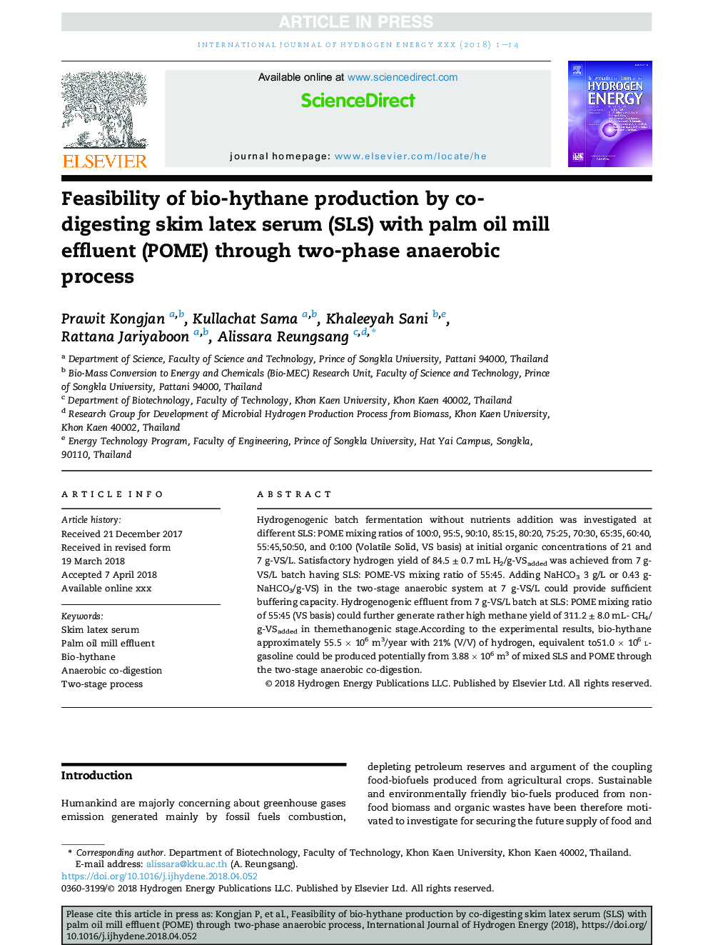 Feasibility of bio-hythane production by co-digesting skim latex serum (SLS) with palm oil mill effluent (POME) through two-phase anaerobic process