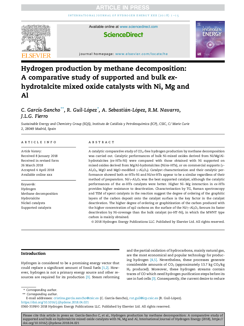 Hydrogen production by methane decomposition: A comparative study of supported and bulk ex-hydrotalcite mixed oxide catalysts with Ni, Mg and Al