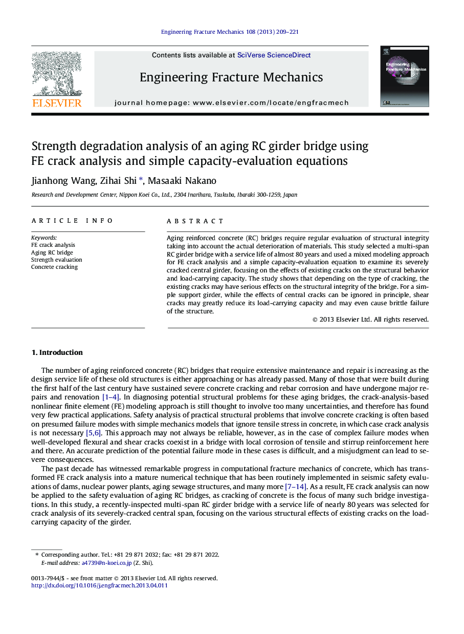 Strength degradation analysis of an aging RC girder bridge using FE crack analysis and simple capacity-evaluation equations