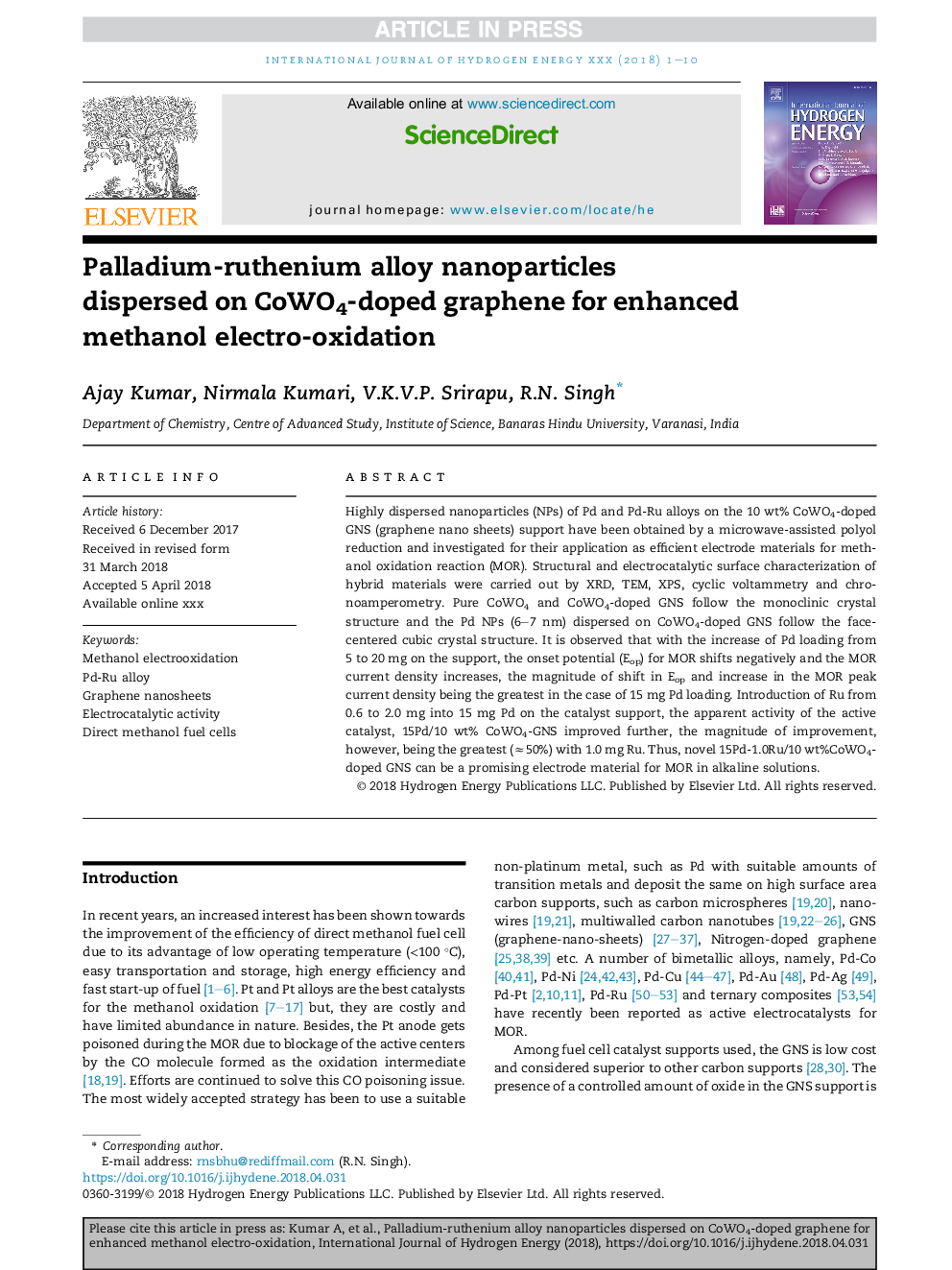 Palladium-ruthenium alloy nanoparticles dispersed on CoWO4-doped graphene for enhanced methanol electro-oxidation