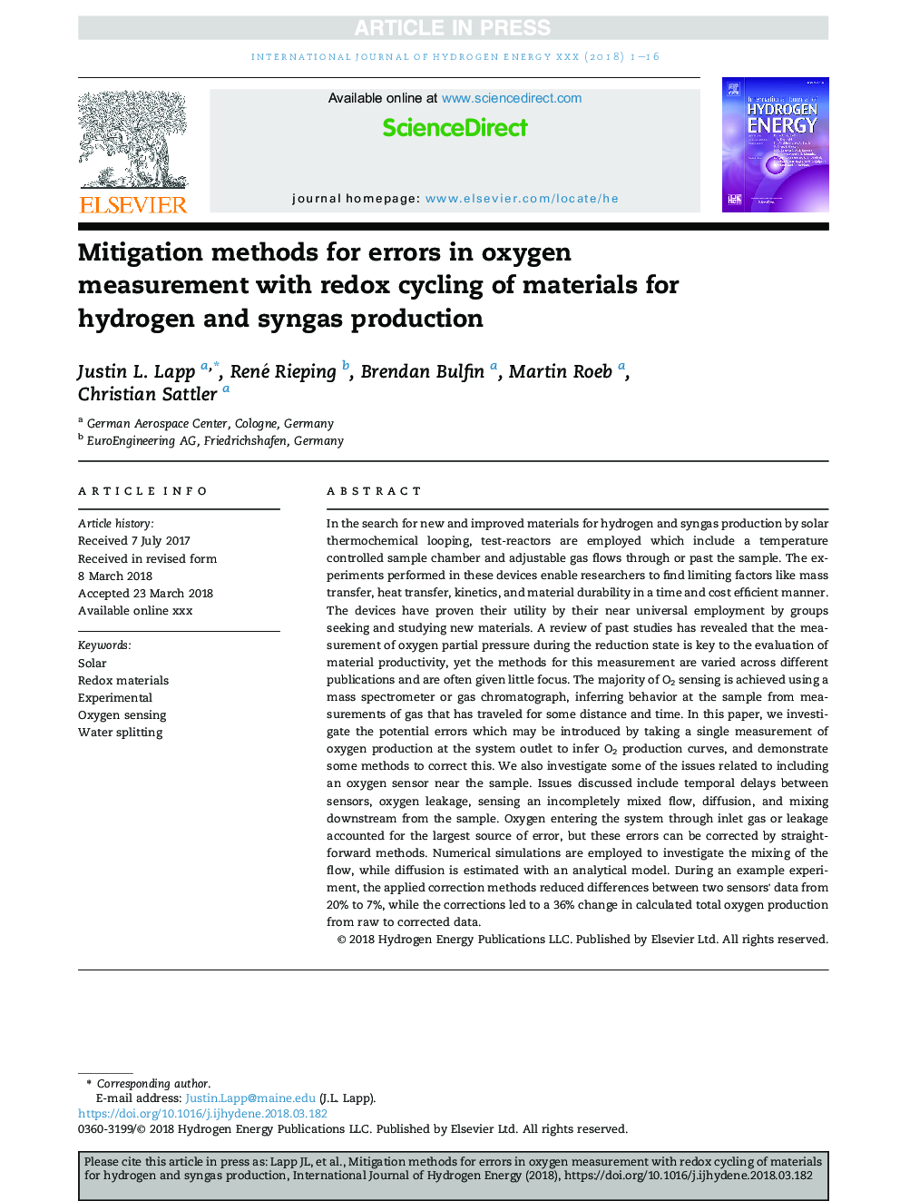 Mitigation methods for errors in oxygen measurement with redox cycling of materials for hydrogen and syngas production