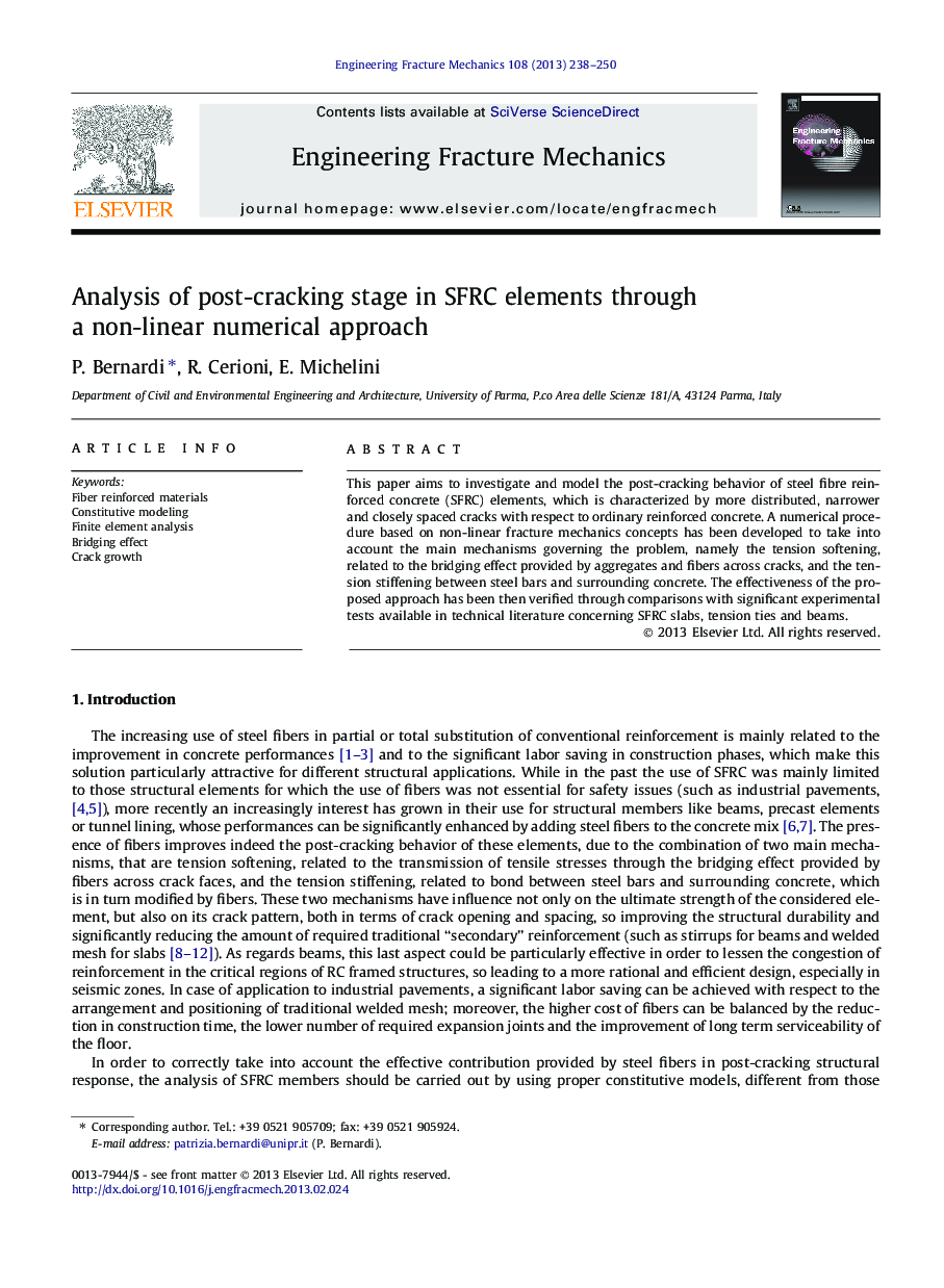 Analysis of post-cracking stage in SFRC elements through a non-linear numerical approach