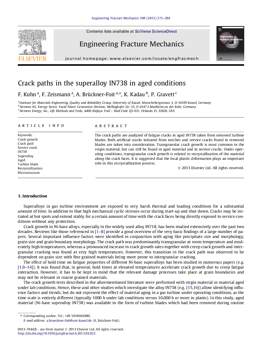 Crack paths in the superalloy IN738 in aged conditions