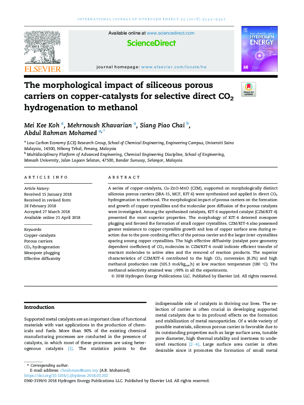 The morphological impact of siliceous porous carriers on copper-catalysts for selective direct CO2 hydrogenation to methanol