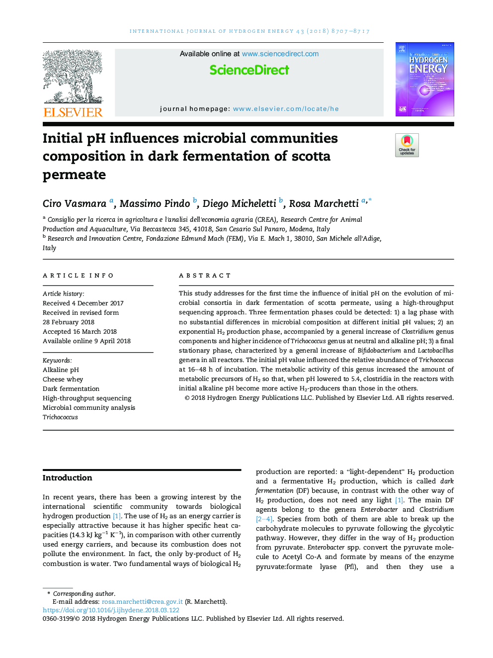 Initial pH influences microbial communities composition in dark fermentation of scotta permeate