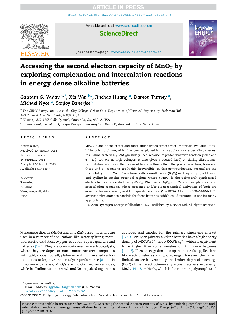 Accessing the second electron capacity of MnO2 by exploring complexation and intercalation reactions in energy dense alkaline batteries