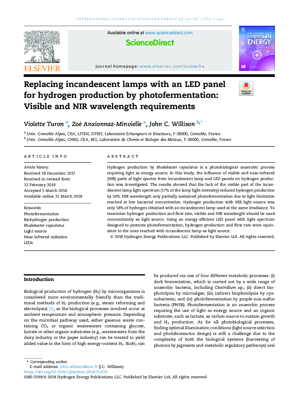 Replacing incandescent lamps with an LED panel for hydrogen production by photofermentation: Visible and NIR wavelength requirements