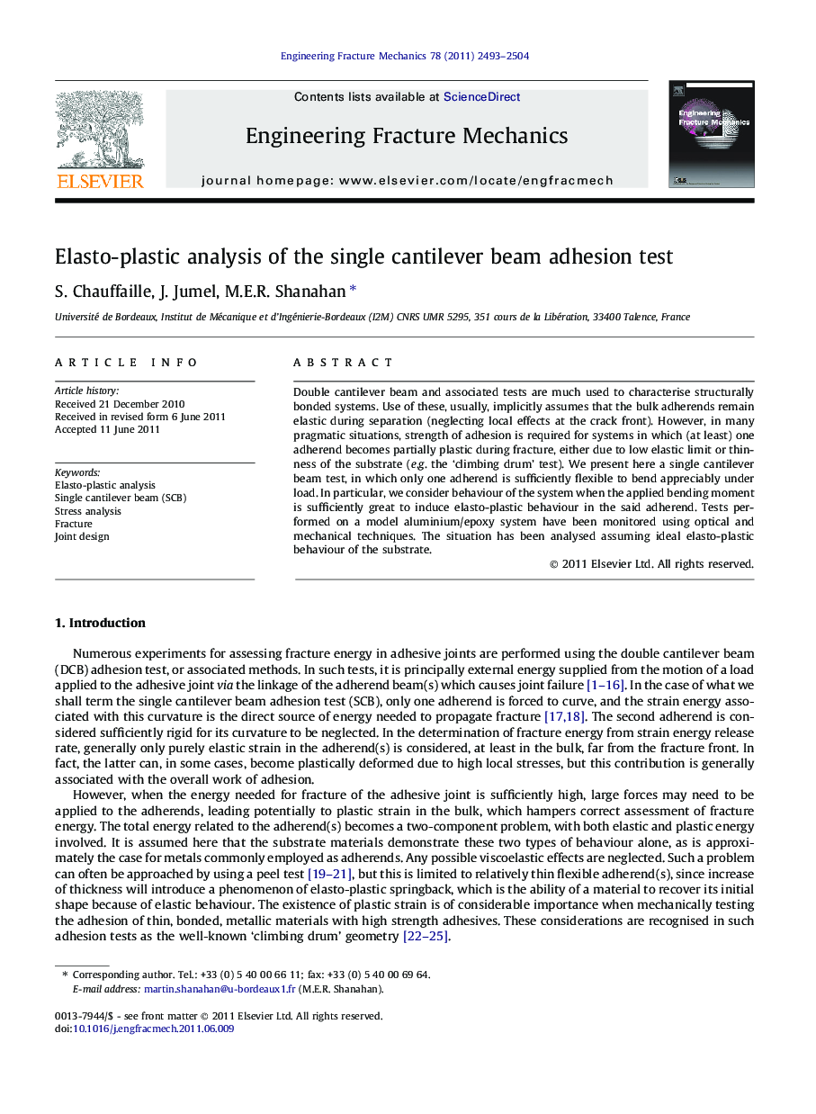 Elasto-plastic analysis of the single cantilever beam adhesion test