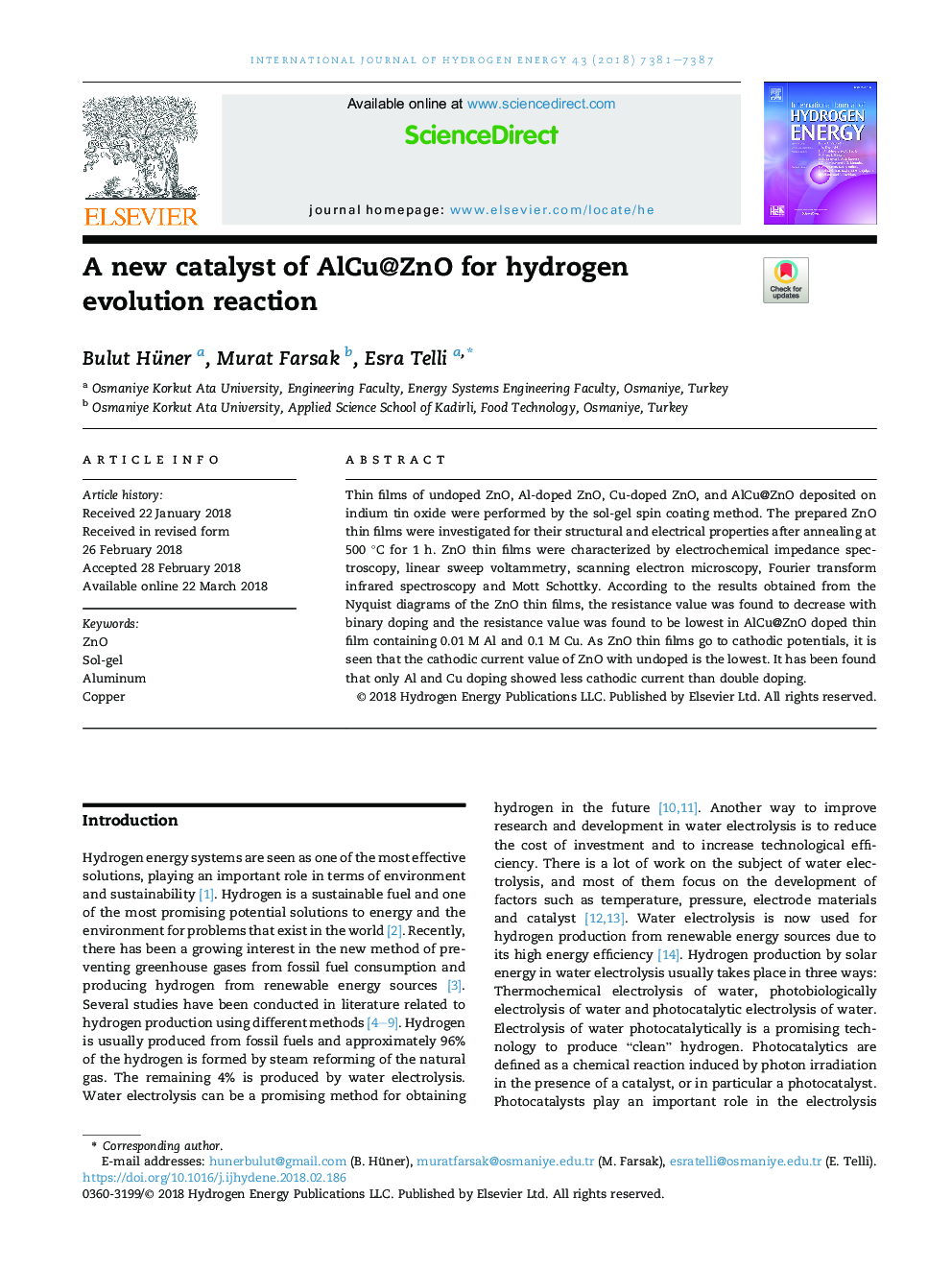 A new catalyst of AlCu@ZnO for hydrogen evolution reaction