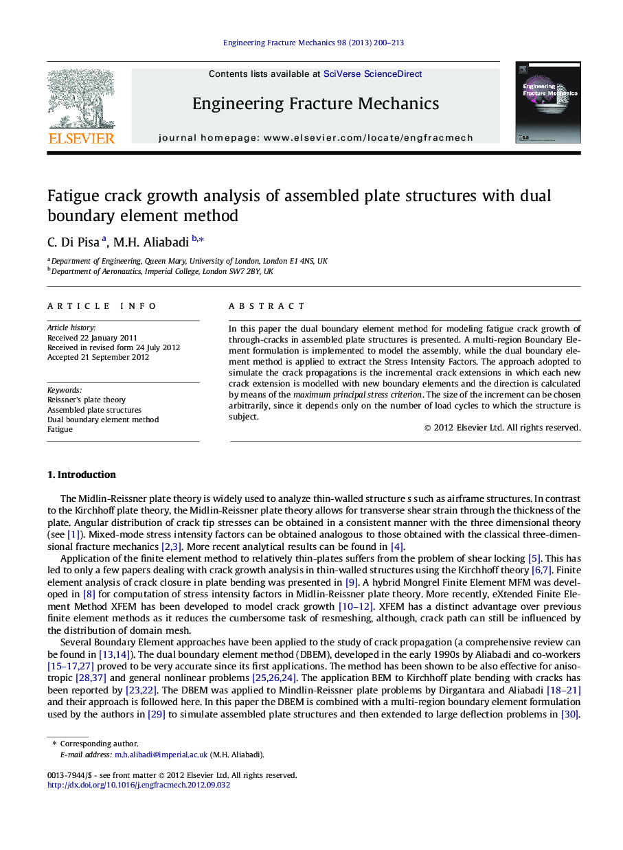 Fatigue crack growth analysis of assembled plate structures with dual boundary element method