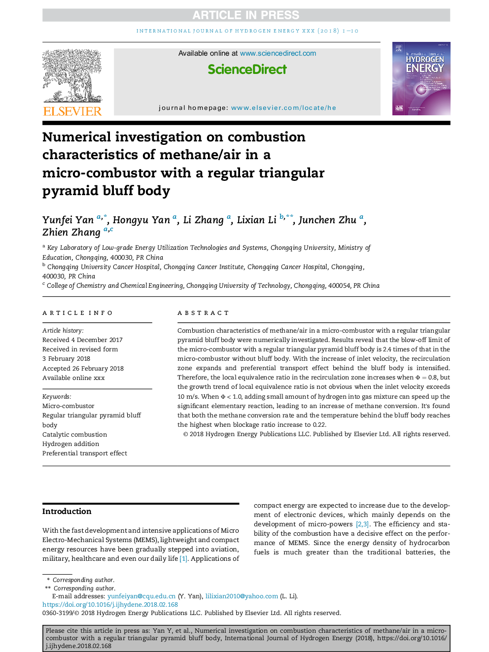 Numerical investigation on combustion characteristics of methane/air in a micro-combustor with a regular triangular pyramidÂ bluff body