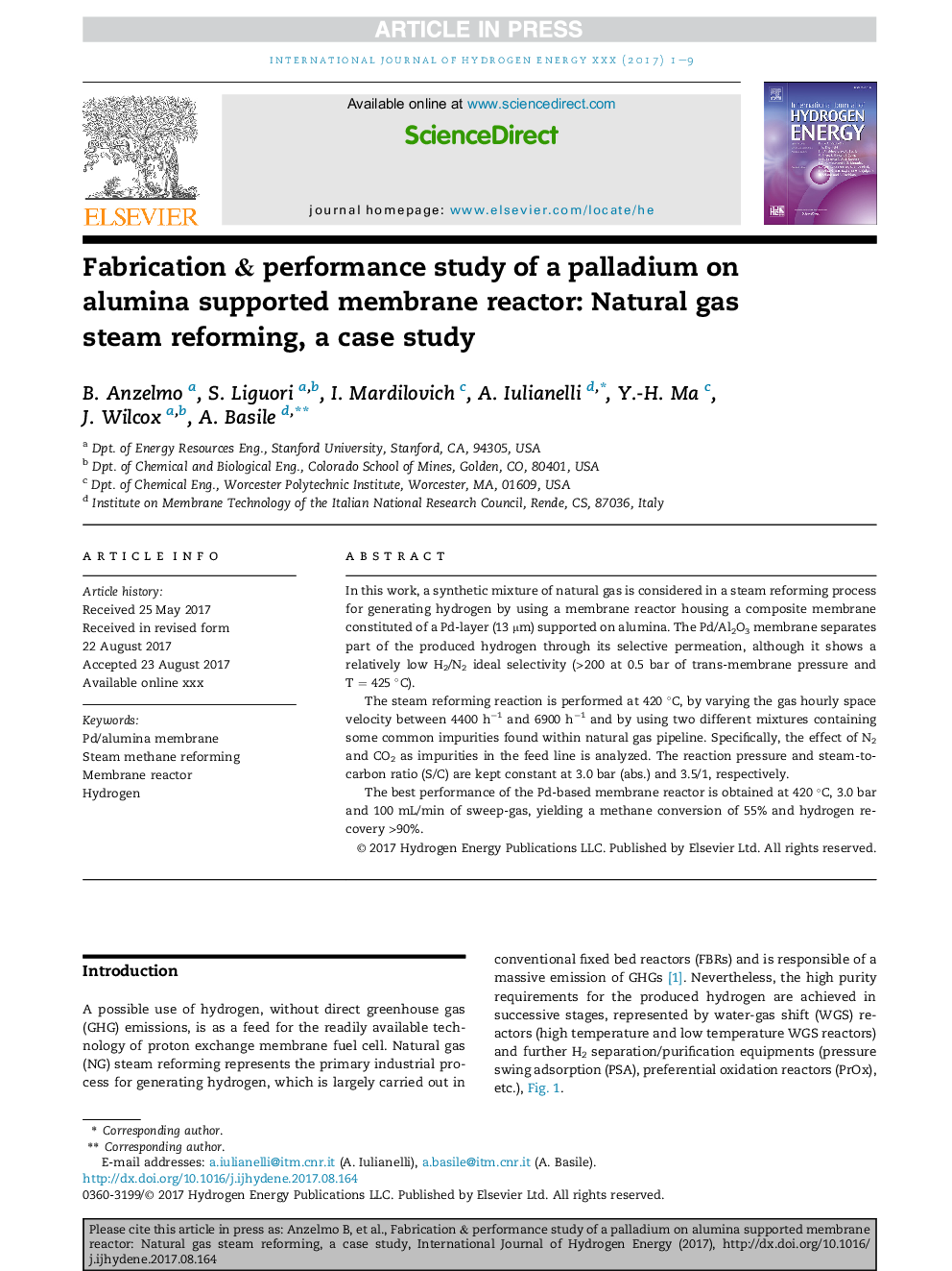 Fabrication & performance study of a palladium on alumina supported membrane reactor: Natural gas steam reforming, a case study