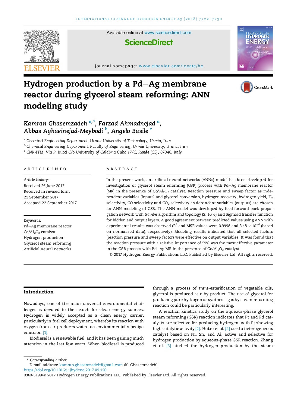 Hydrogen production by a PdAg membrane reactor during glycerol steam reforming: ANN modeling study