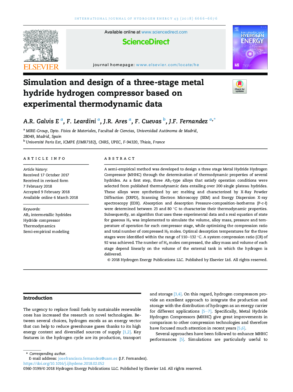Simulation and design of a three-stage metal hydride hydrogen compressor based on experimental thermodynamic data