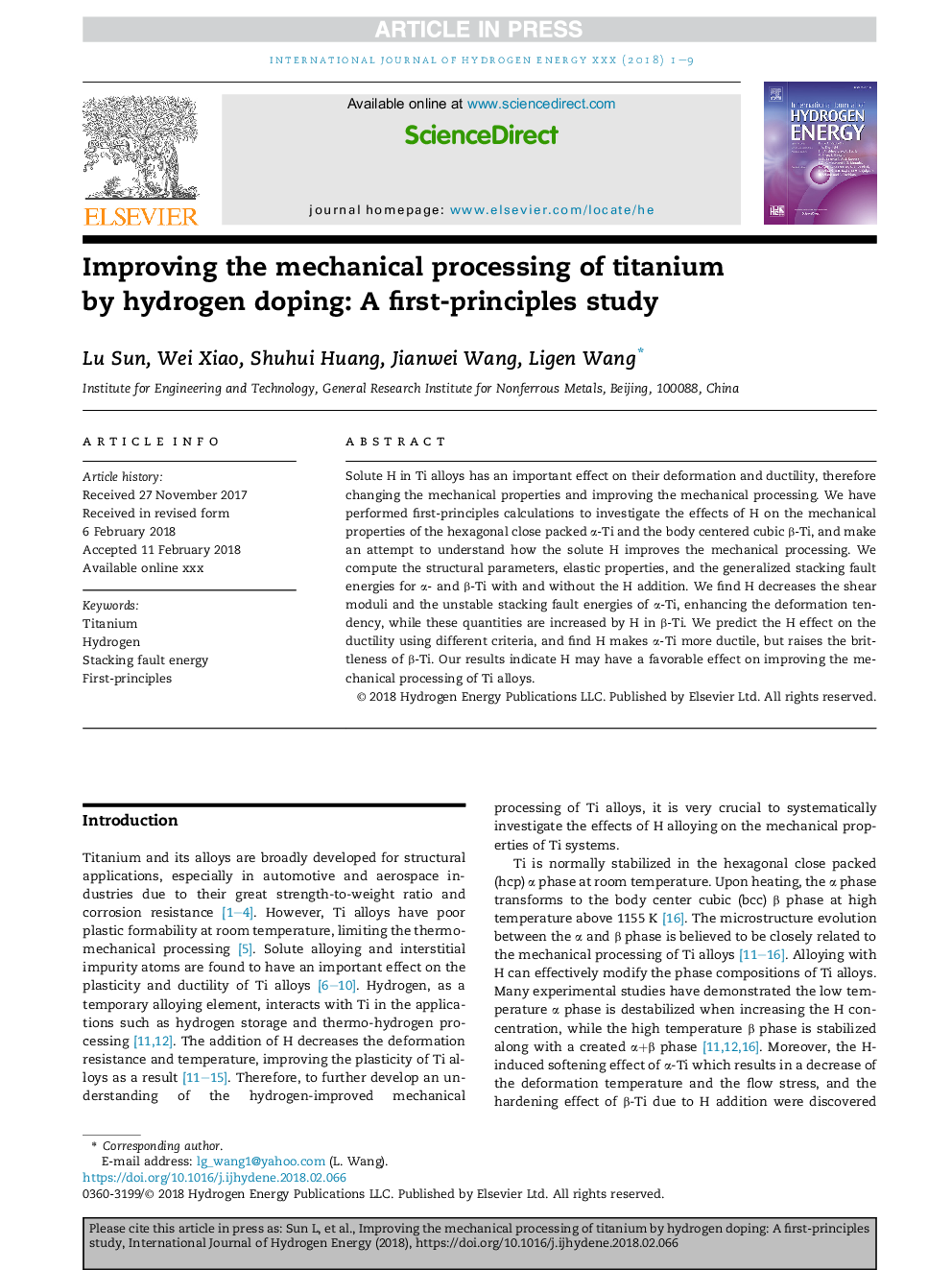 Improving the mechanical processing of titanium by hydrogen doping: A first-principles study