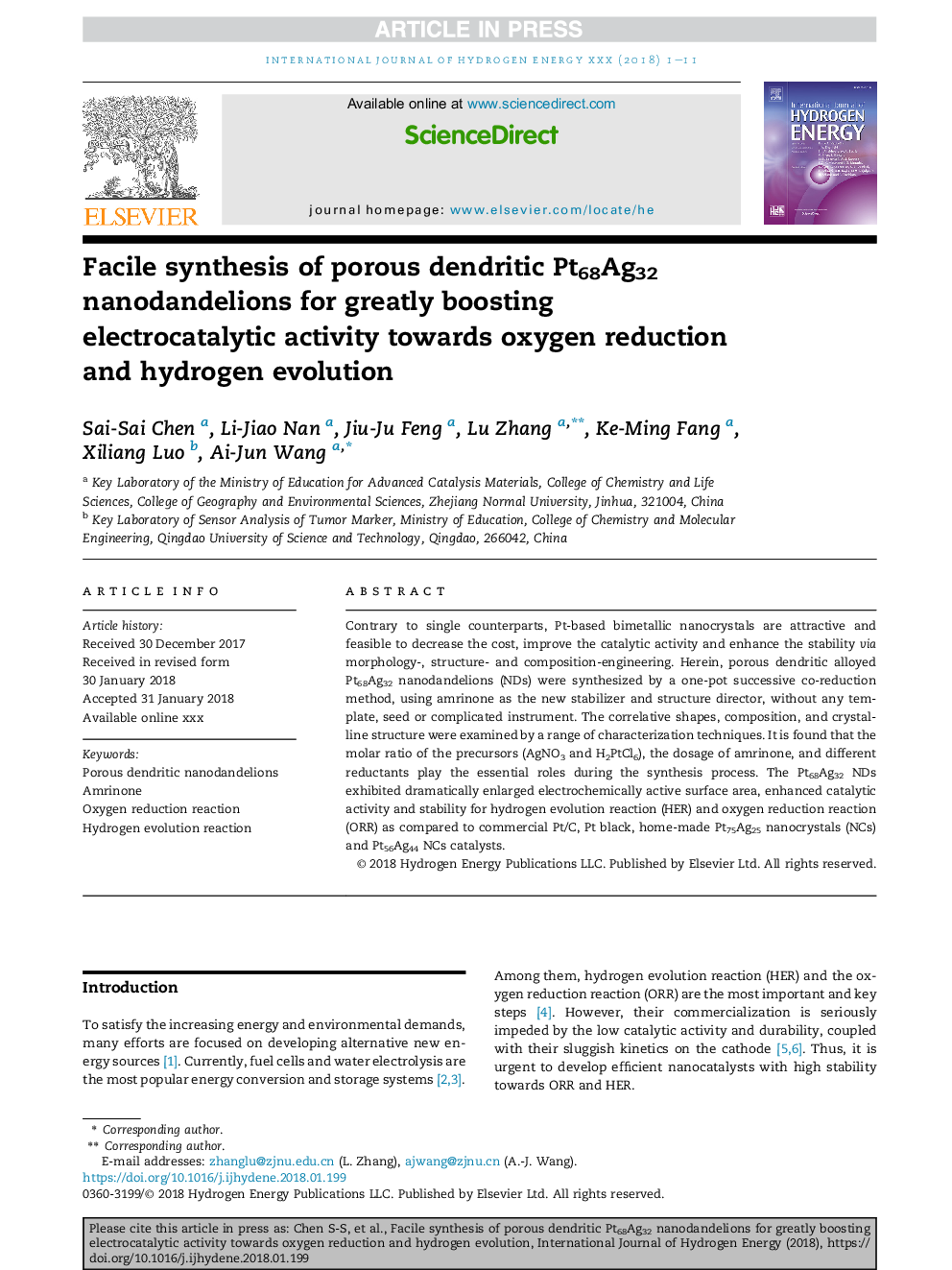 Facile synthesis of porous dendritic Pt68Ag32 nanodandelions for greatly boosting electrocatalytic activity towards oxygen reduction and hydrogen evolution