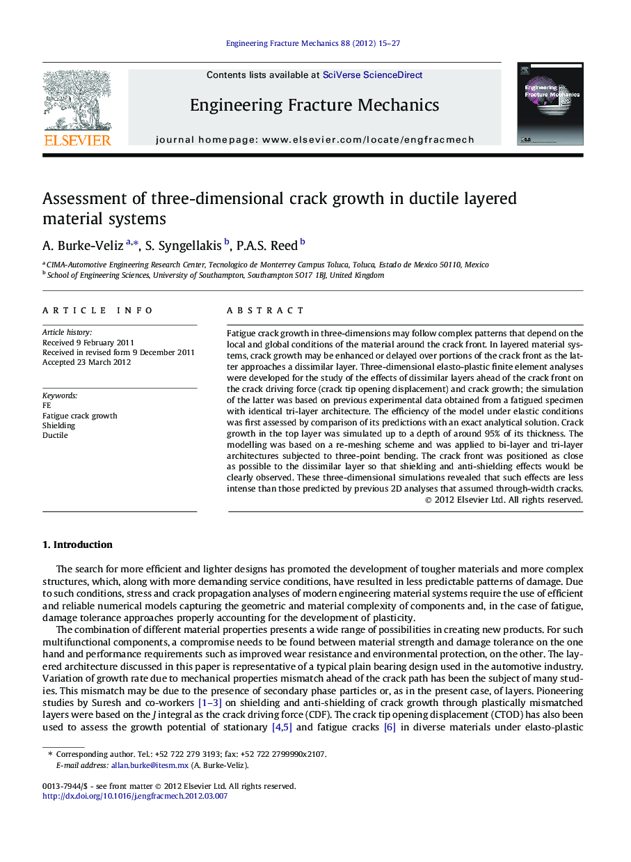 Assessment of three-dimensional crack growth in ductile layered material systems