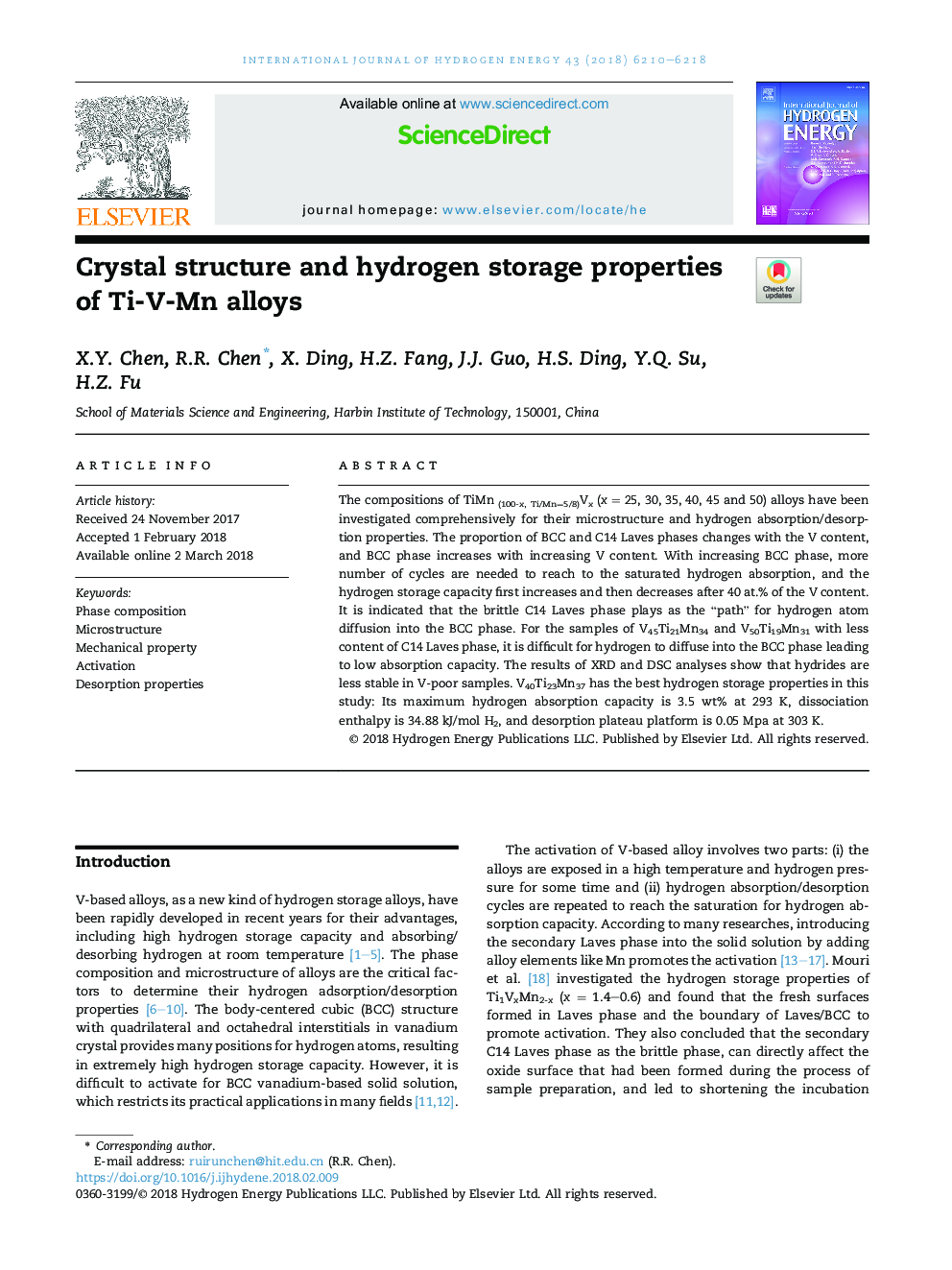 Crystal structure and hydrogen storage properties of Ti-V-Mn alloys