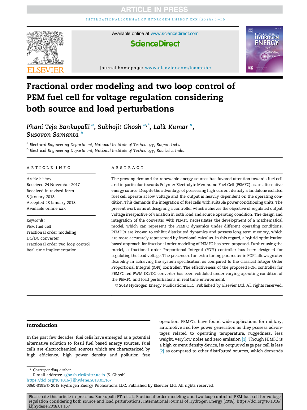 Fractional order modeling and two loop control of PEM fuel cell for voltage regulation considering both source and load perturbations