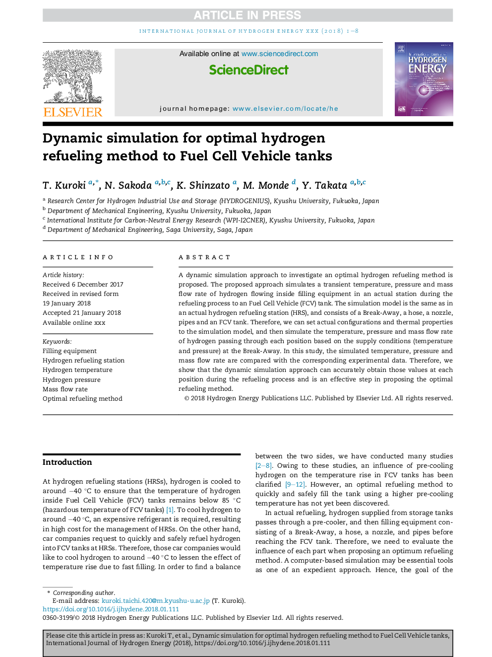 Dynamic simulation for optimal hydrogen refueling method to Fuel Cell Vehicle tanks