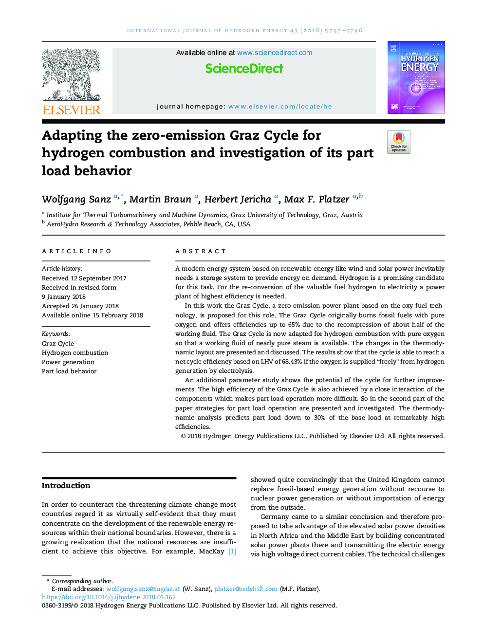 Adapting the zero-emission Graz Cycle for hydrogen combustion and investigation of its part load behavior