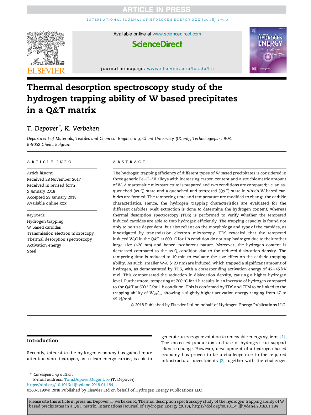 Thermal desorption spectroscopy study of the hydrogen trapping ability of W based precipitates in a Q&T matrix