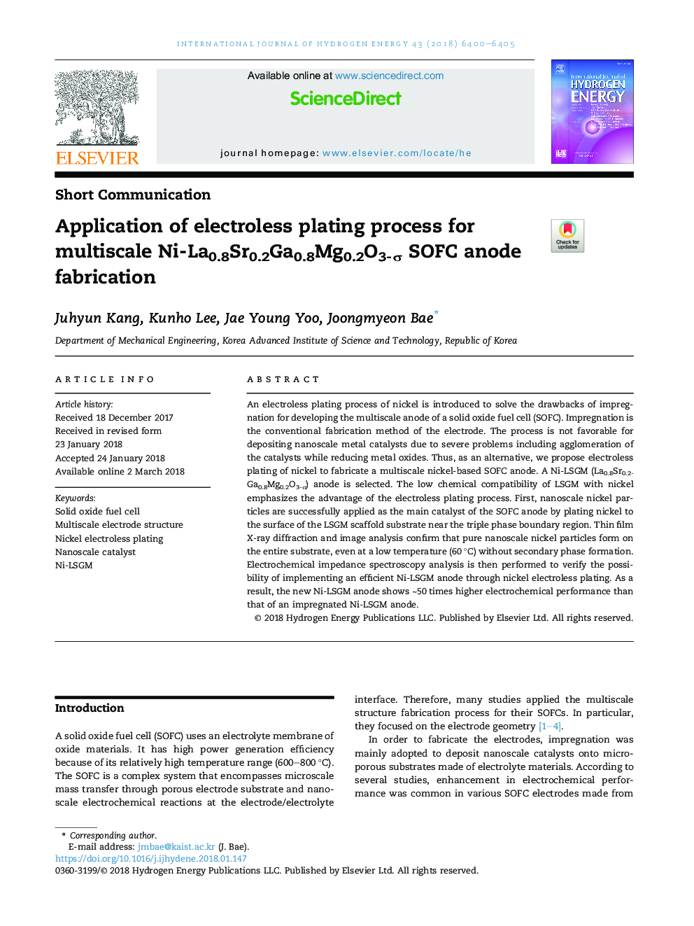 Application of electroless plating process for multiscale Ni-La0.8Sr0.2Ga0.8Mg0.2O3-Ï SOFC anode fabrication