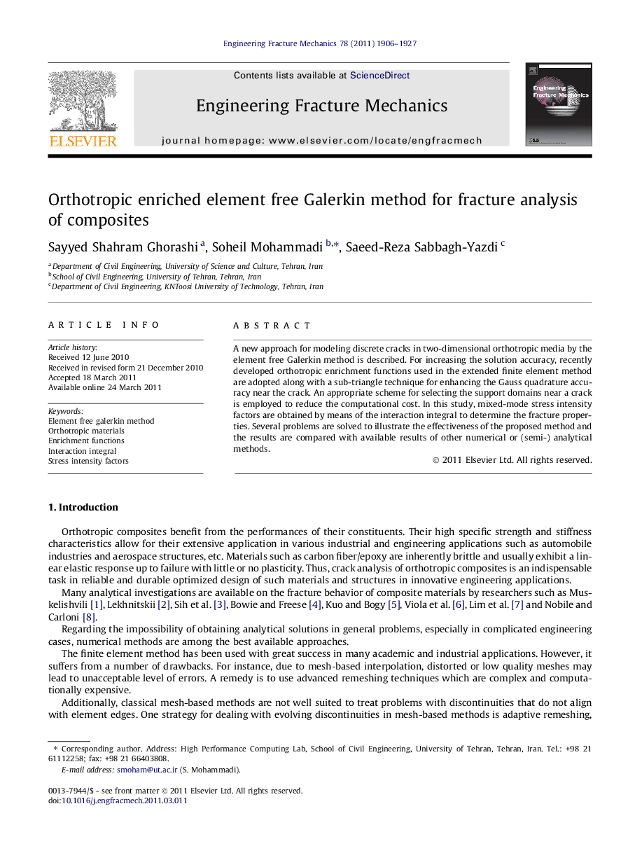 Orthotropic enriched element free Galerkin method for fracture analysis of composites