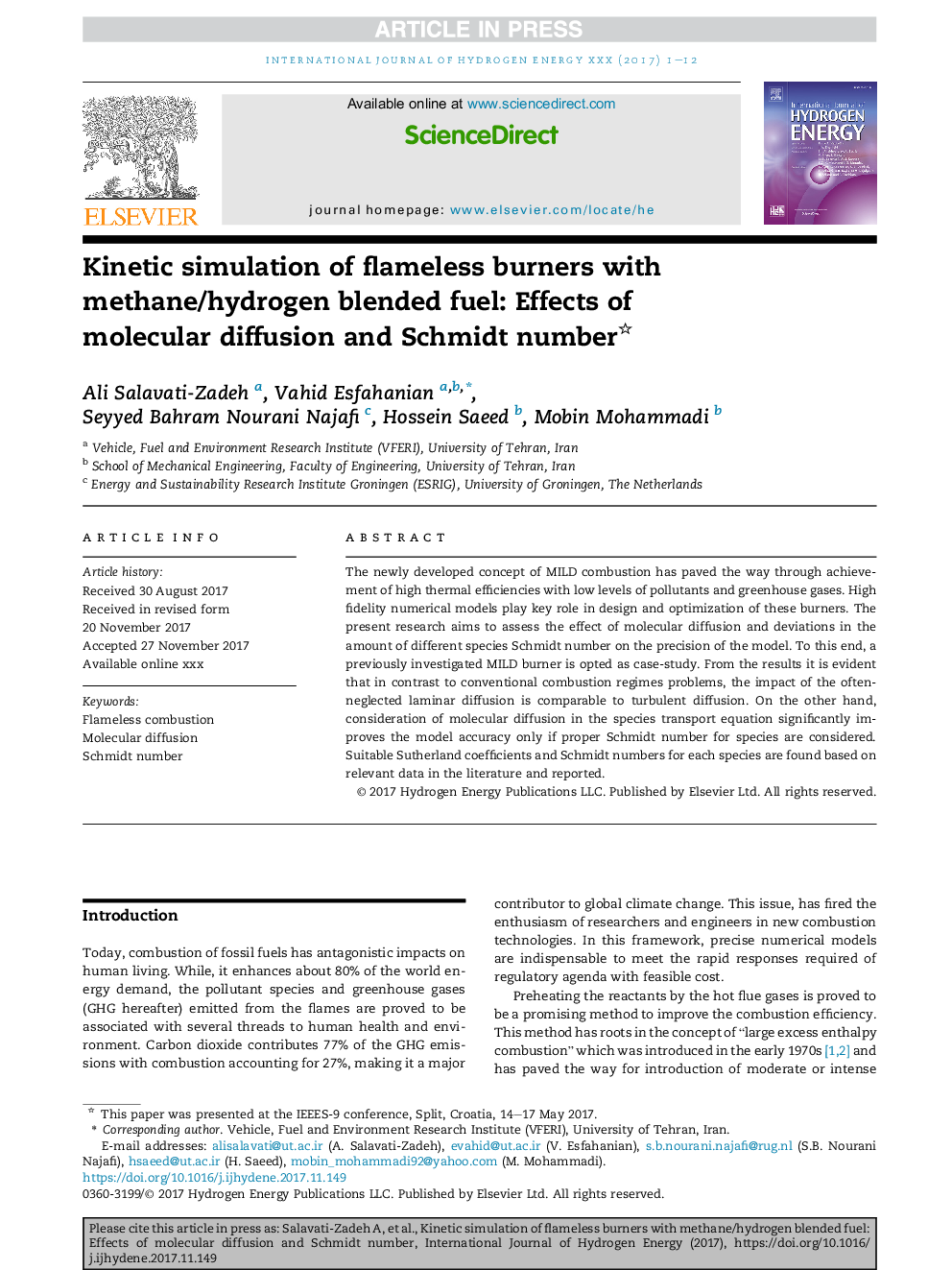 Kinetic simulation of flameless burners with methane/hydrogen blended fuel: Effects of molecular diffusion and Schmidt number