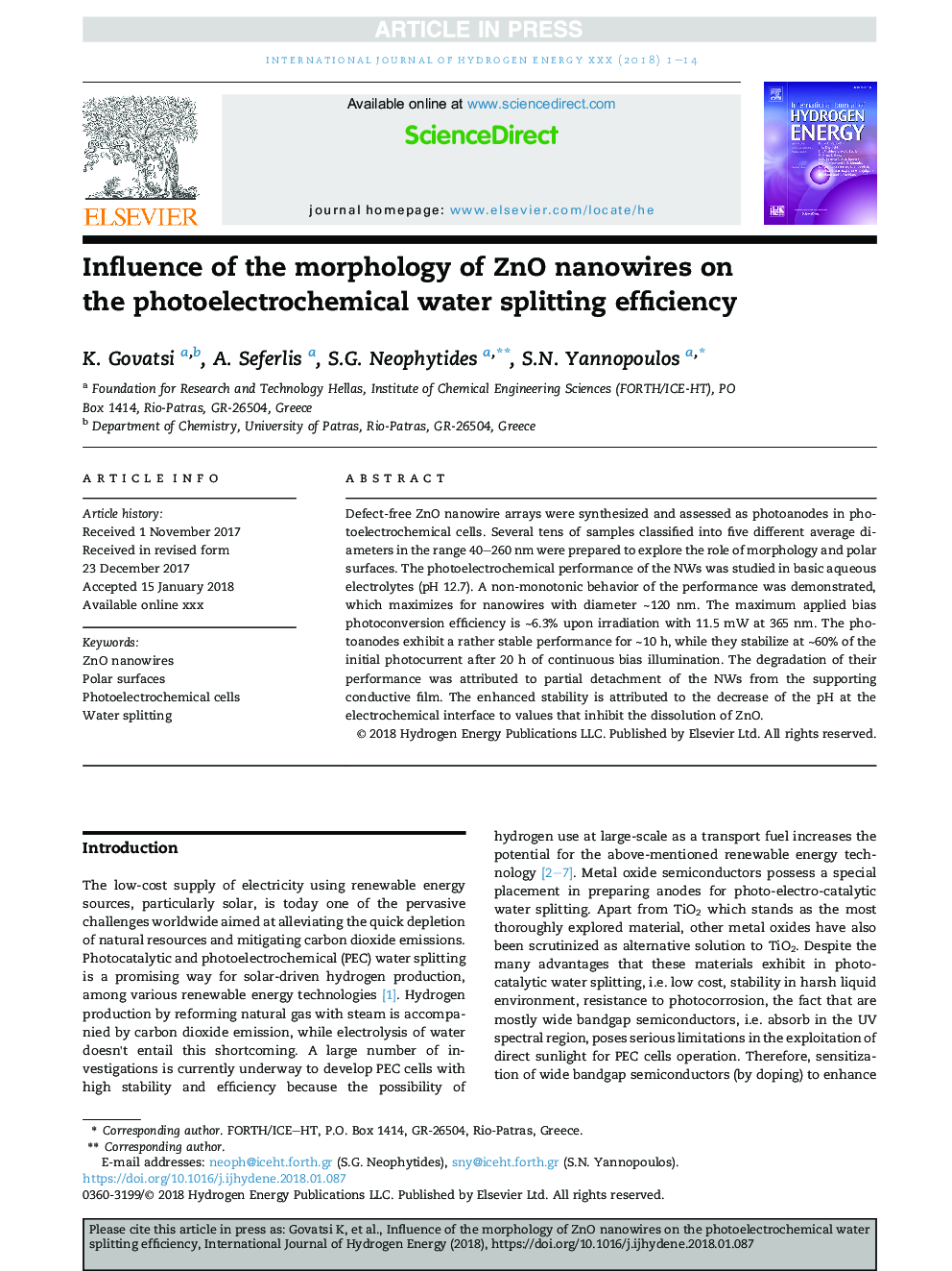 Influence of the morphology of ZnO nanowires on the photoelectrochemical water splitting efficiency