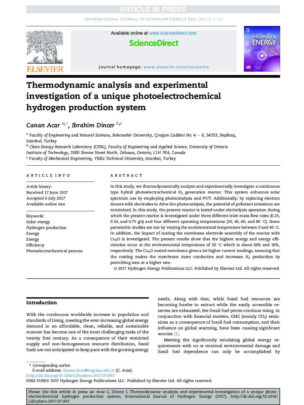 تجزیه و تحلیل ترمودینامیکی و بررسی تجربی سیستم تولید هیدروژن الکترومغناطیسی منحصر به فرد 