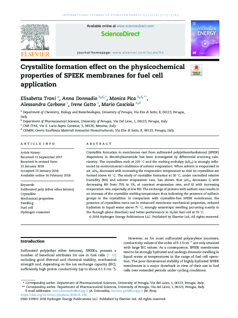 Crystallite formation effect on the physicochemical properties of SPEEK membranes for fuel cell application