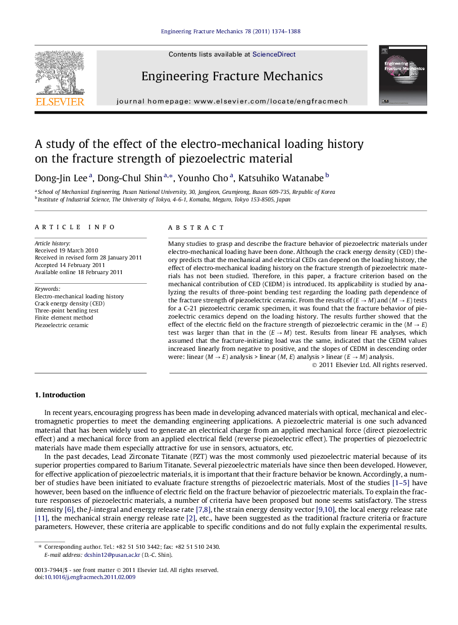 A study of the effect of the electro-mechanical loading history on the fracture strength of piezoelectric material