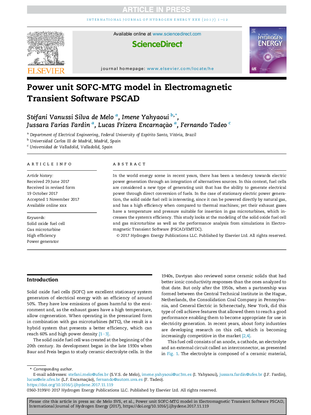 Power unit SOFC-MTG model in Electromagnetic Transient Software PSCAD