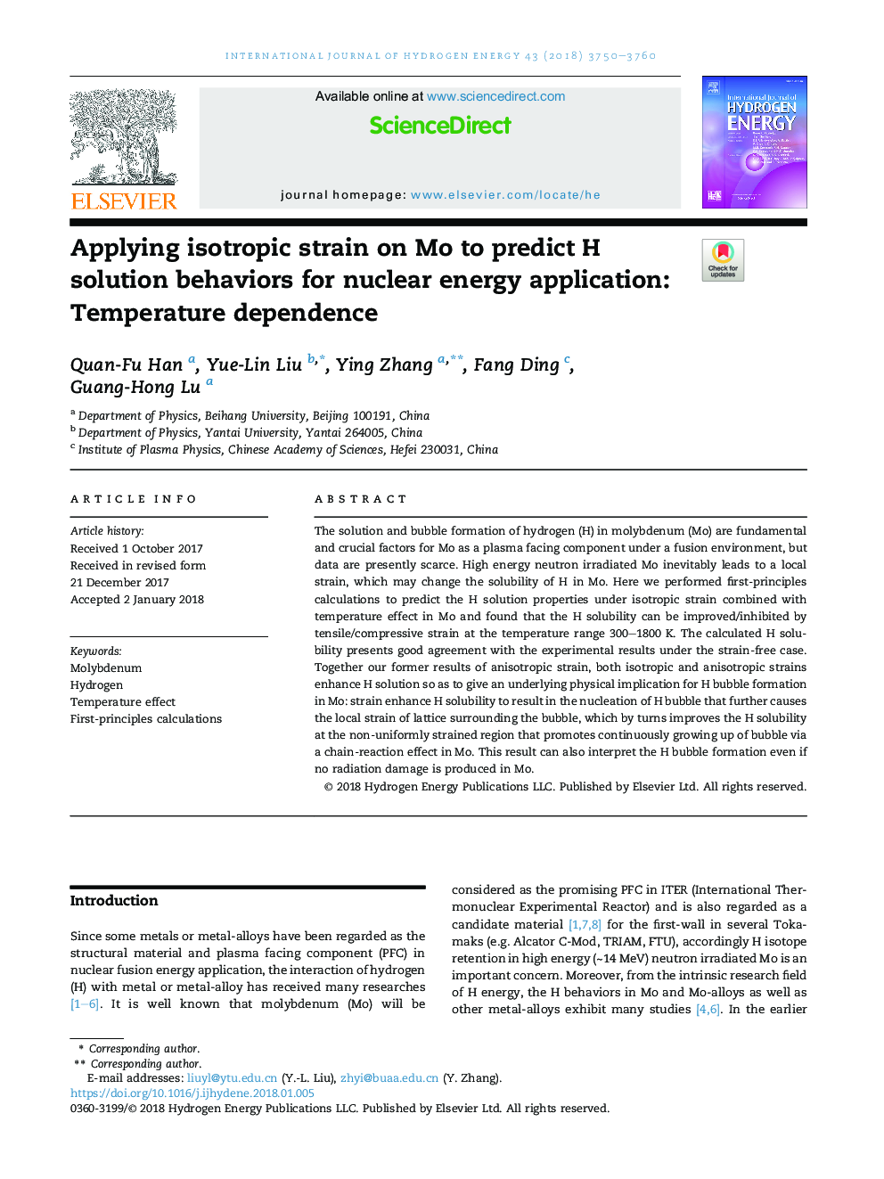 Applying isotropic strain on Mo to predict H solution behaviors for nuclear energy application: Temperature dependence