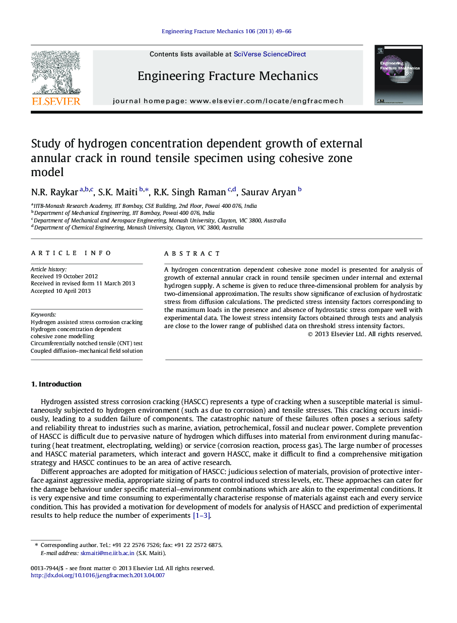 Study of hydrogen concentration dependent growth of external annular crack in round tensile specimen using cohesive zone model