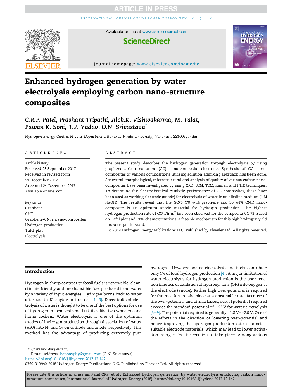 Enhanced hydrogen generation by water electrolysis employing carbon nano-structure composites