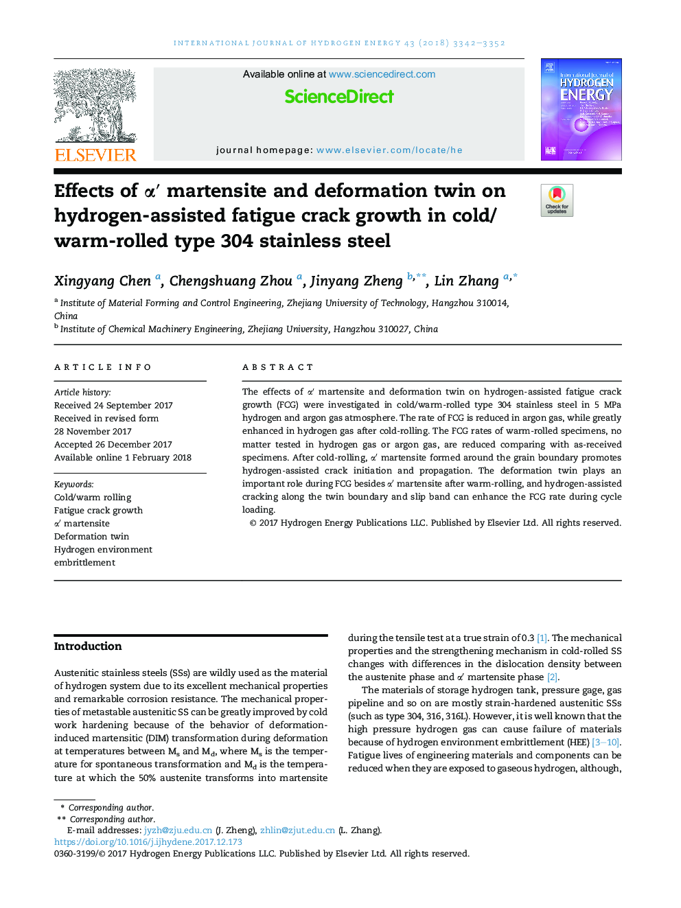 Effects of Î±â² martensite and deformation twin on hydrogen-assisted fatigue crack growth in cold/warm-rolled type 304 stainless steel