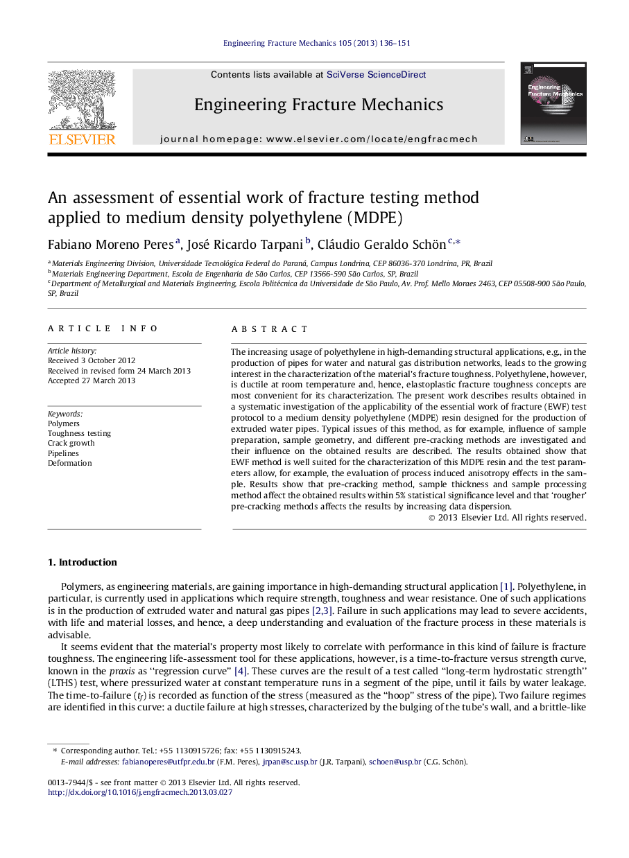 An assessment of essential work of fracture testing method applied to medium density polyethylene (MDPE)