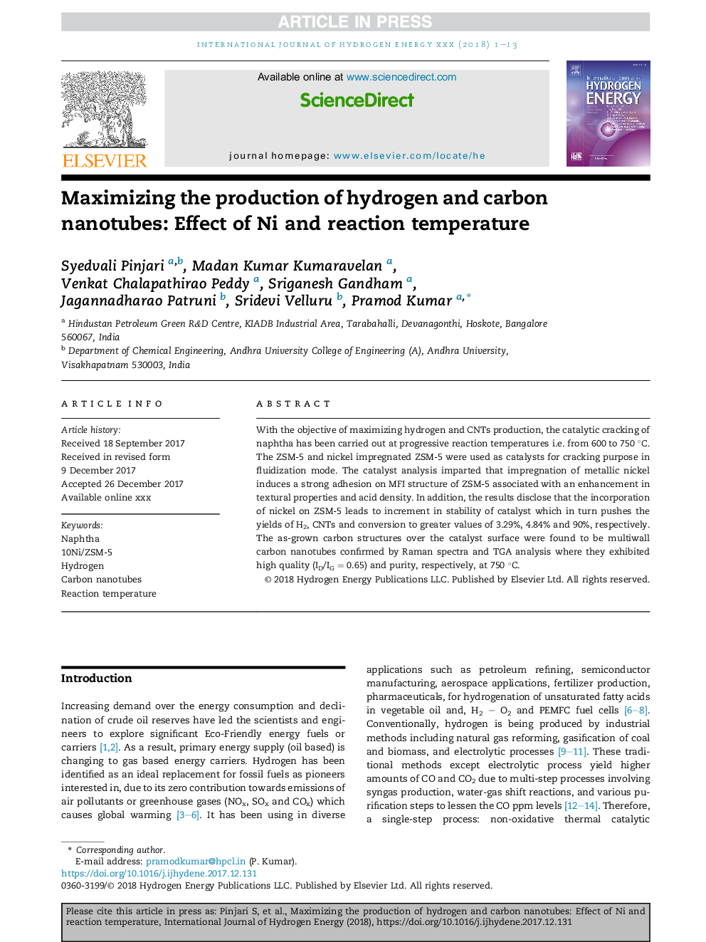 Maximizing the production of hydrogen and carbon nanotubes: Effect of Ni and reaction temperature