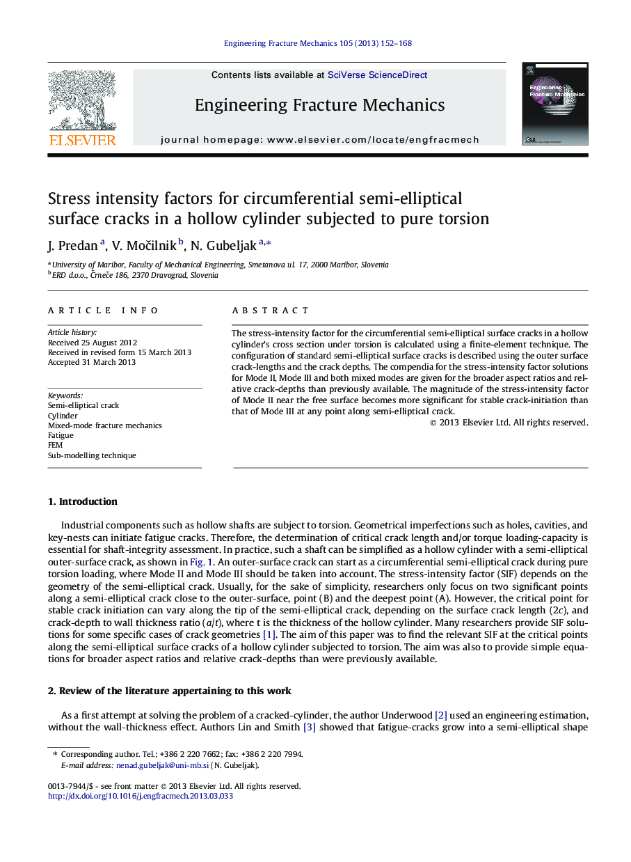 Stress intensity factors for circumferential semi-elliptical surface cracks in a hollow cylinder subjected to pure torsion